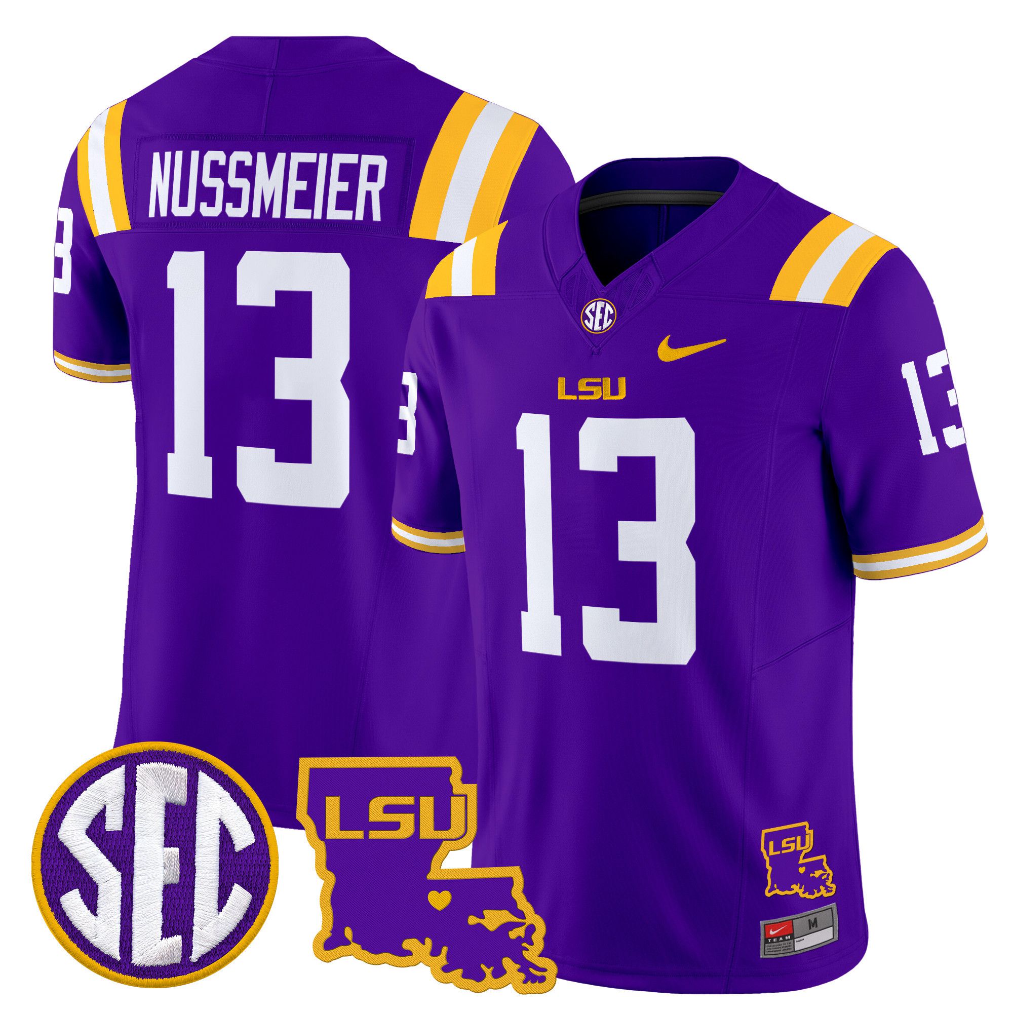 Men LSU Tigers #13 Nussmeier Purple 2024 Nike Louisiana Patch Vapor Limited NCAA Jersey style 1